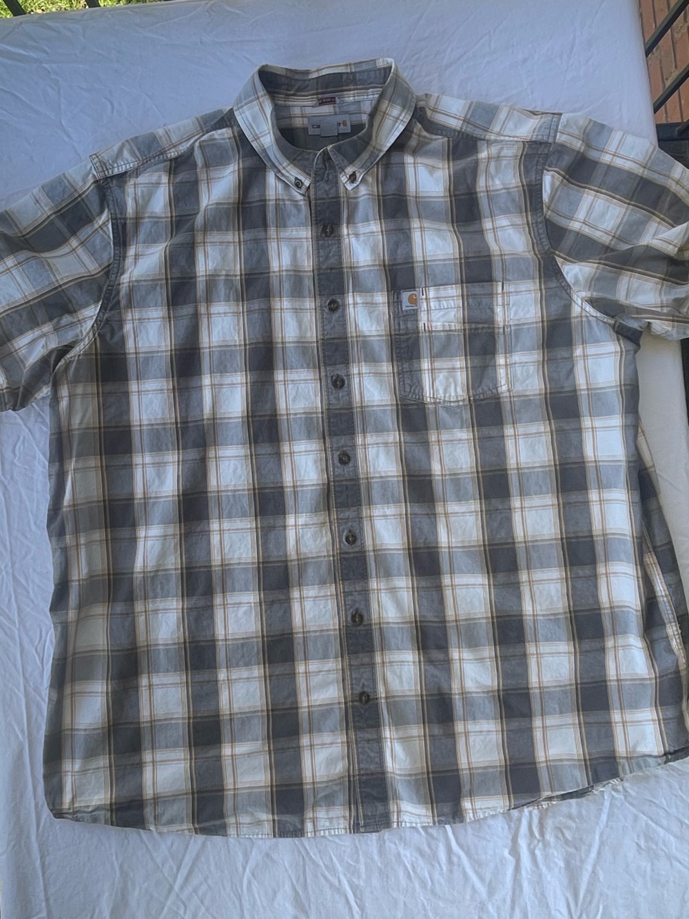 Carhartt Short-Sleeve Plaid Button-Down Shirt - Gray and White